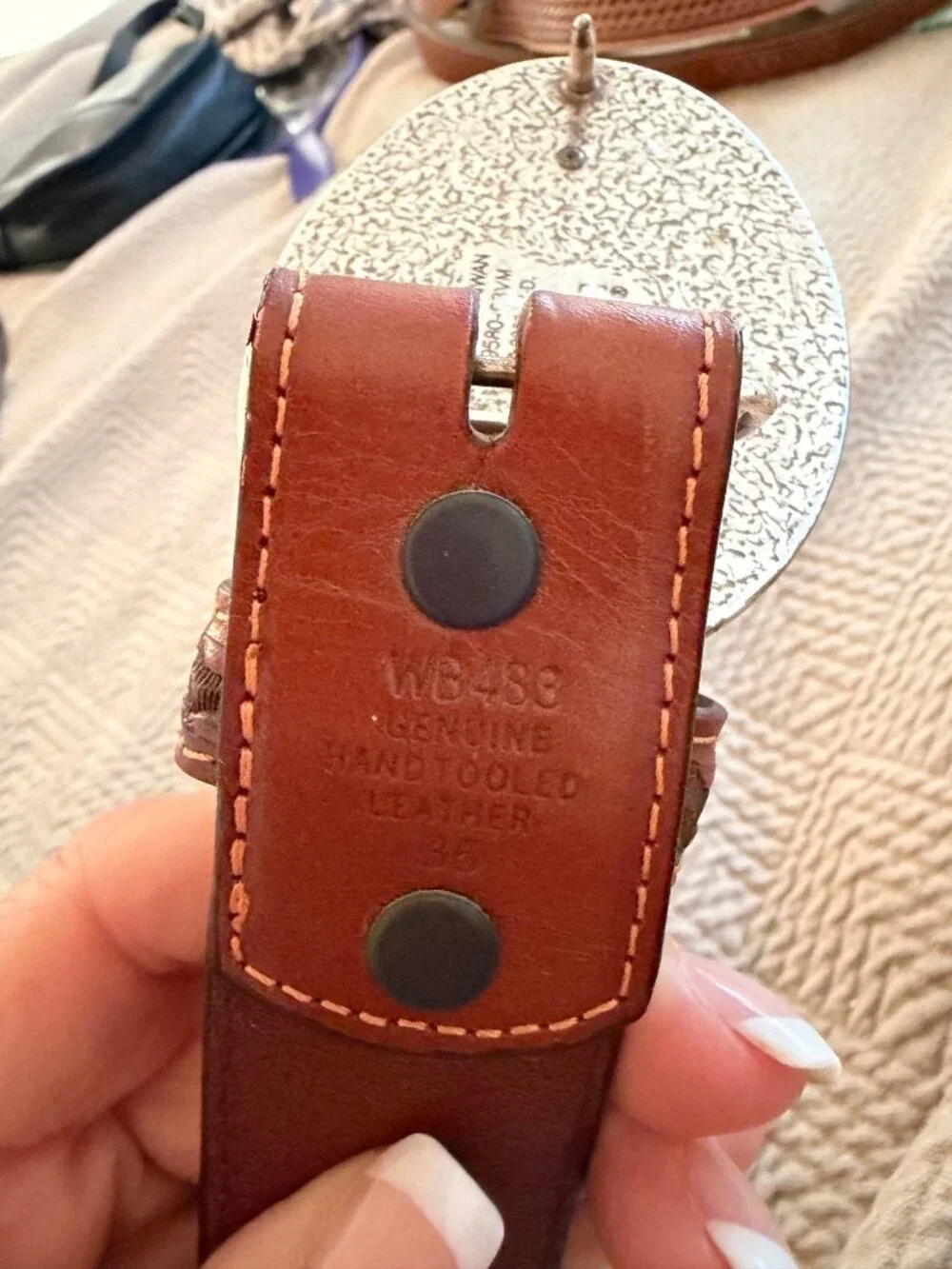 Harley Davidson Mens Calf Hair Tooled Studded Belt Buckle Ranger Size 36 Moto